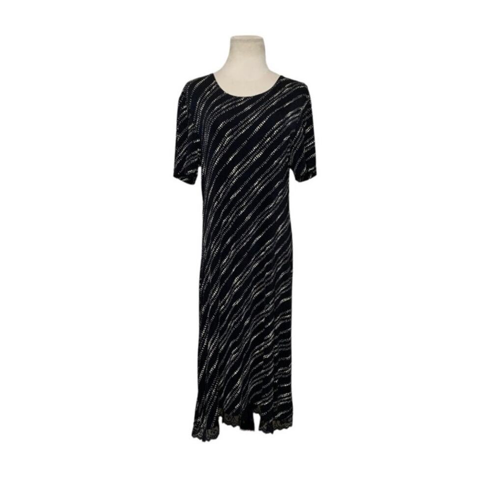 Jazz II black cream print short sleeves midi dress size M